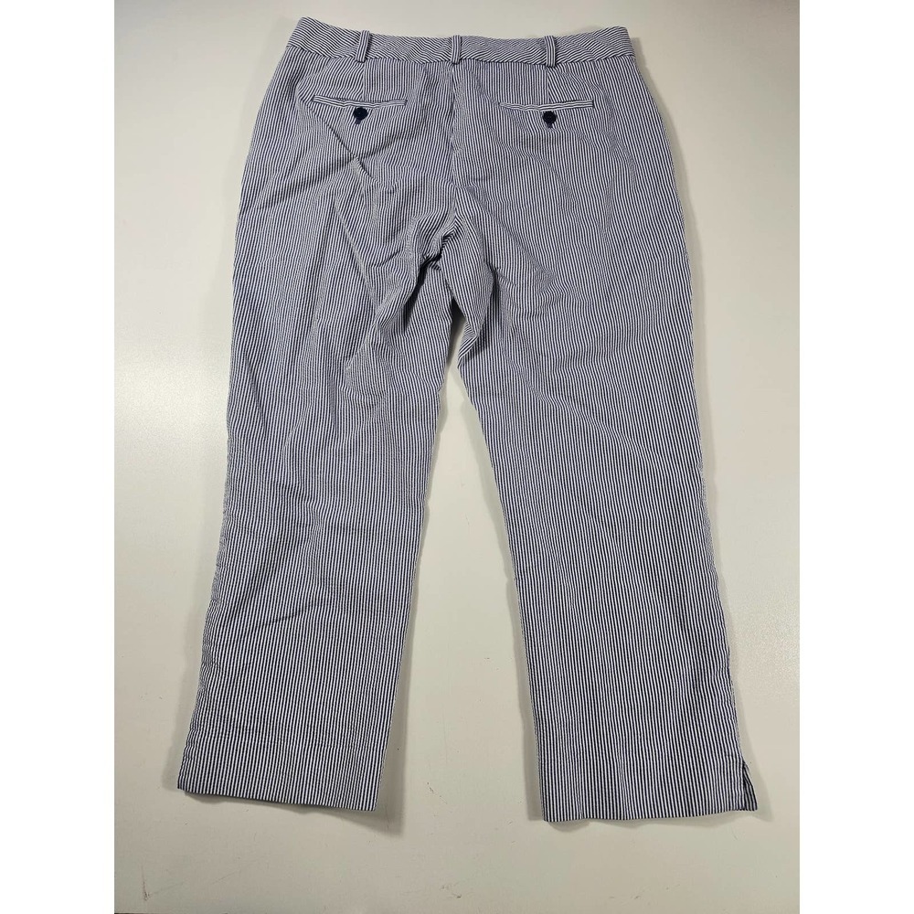 Talbots seersucker navy striped capris size 10 curvy cut EUC ^